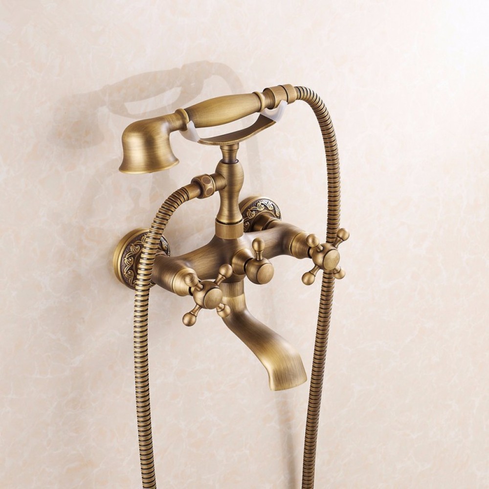Antique Brass Retro Brushed Bathroom Bath Filler Mixer Tap Wall Mounted 