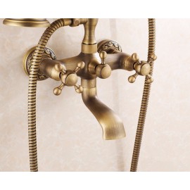 Antique Brass Retro Brushed Bathroom Bath Filler Mixer Tap Wall Mounted 
