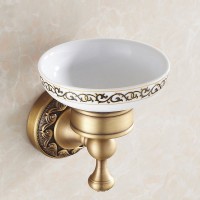 Antique Brass Bathroom Soap Dish with Ceramics Plate